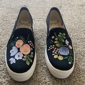 Brand New Rifle Paper Co Triple Decker Keds Slips Ons
